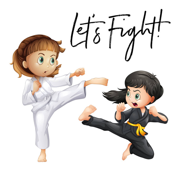 Expresión de palabras para vamos a luchar con dos chicas luchando
 - Vector, imagen