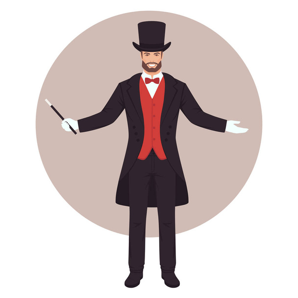 magician show trick, man with magic hat - Vector, imagen