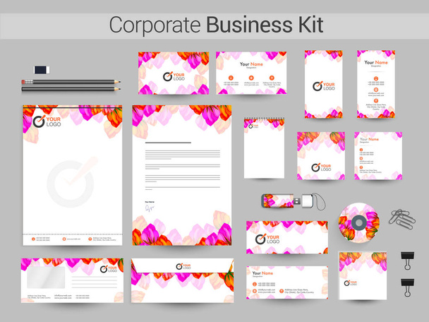 Corporate Identity or Business Kit with beautiful flowers. - Wektor, obraz
