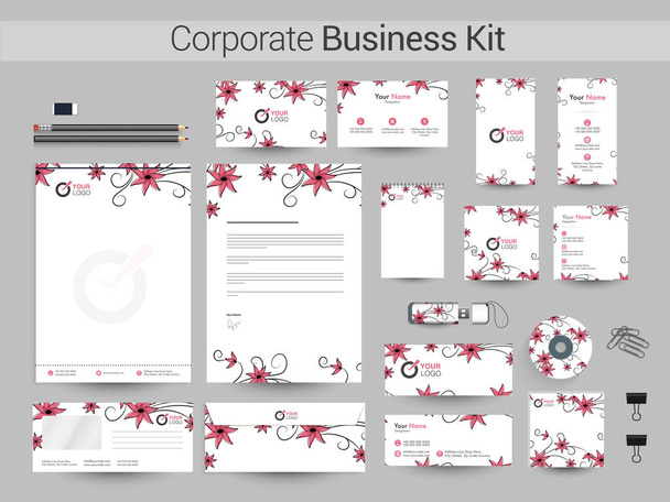 Corporate Identity Kit with beautiful flowers. - ベクター画像