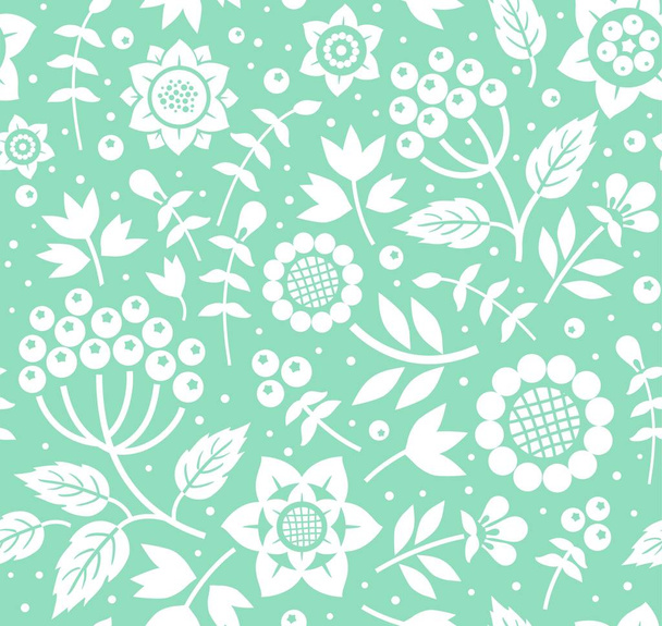 Berries and twigs, decorative background, seamless, mint, vector.  - Vecteur, image