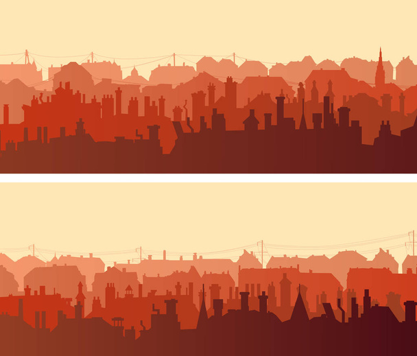 Horizontální široké bannery velkých evropských měst s komíny. - Vektor, obrázek