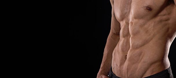 Close up perfect abs. Sexy muscular male torso six packs. - Φωτογραφία, εικόνα