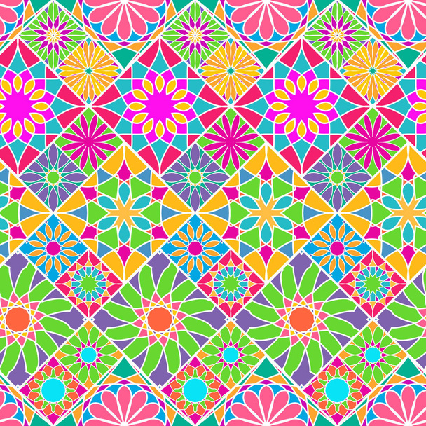 Απρόσκοπτη μοτίβο με διακοσμητικό πολύχρωμα πλακάκια. Φωτεινά διακοσμητικά ρόμβος - Διάνυσμα, εικόνα