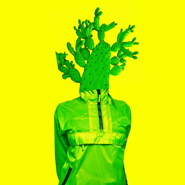Minimal art collage Green Cactus man Creative design - Фото, изображение