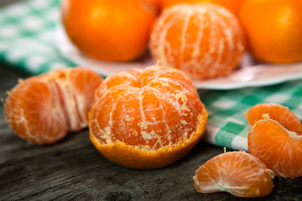 Fresh clementines, tangerines on table - Φωτογραφία, εικόνα