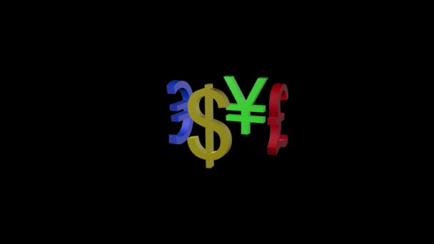 Tärkeimpien valuuttojen symbolit liikkeessä 3D
 - Materiaali, video