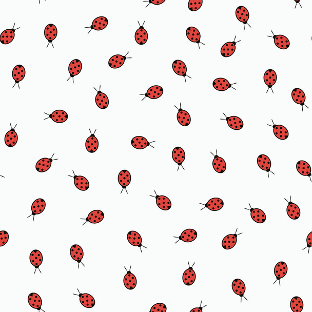 Seamless pattern with ladybugs isolated on white background. Vector illustration. - Vetor, Imagem