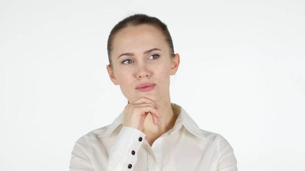 Thinking Woman, White Background - Photo, Image