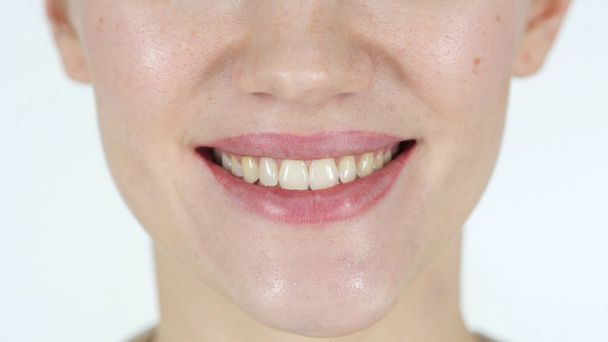 Close Up of Smiling Girl Lips - 写真・画像