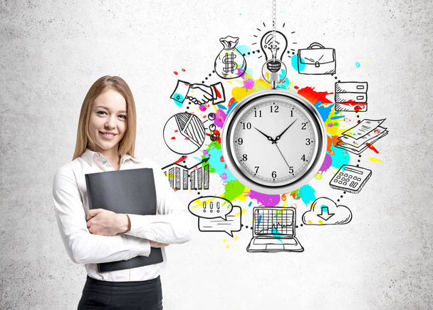 Cheerful blonde businesswoman, time management - Photo, Image