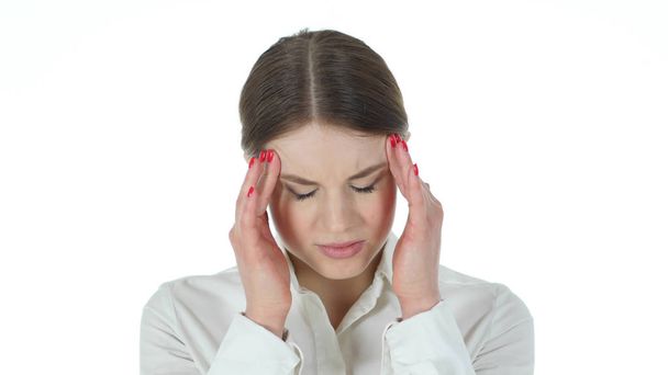 Frustrated Tense Businesswoman, Headache, White Background - Foto, Imagem