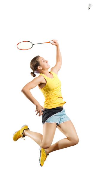 Woman badminton player isolated (ver with shuttlecock) - Fotografie, Obrázek