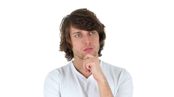 Pensive Handome Man Thinking no fundo branco, Brainstorming
 - Foto, Imagem