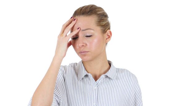 Headache, Tense Businesswoman, White Background - Foto, imagen