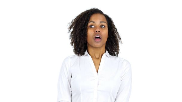 Confused Sad Black Woman, white Background - Foto, Imagem