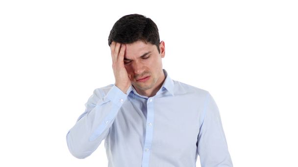 Headache, Frustrated Handsome Businessman, White Background - Photo, Image