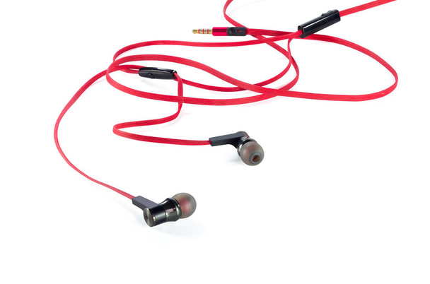 Old red earphones isolated - Photo, Image
