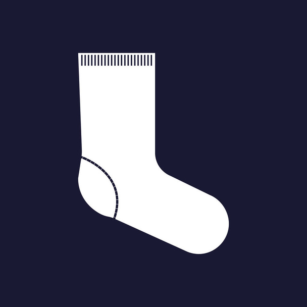 Vektor kötött zokni ikonra. A sötét kék háttérben fehér vektor ikon - Vektor, kép