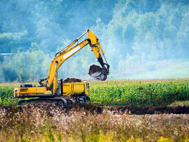 Excavator works in the field - Photo, Image
