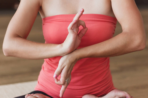 Woman makes yoga exercises - Фото, изображение