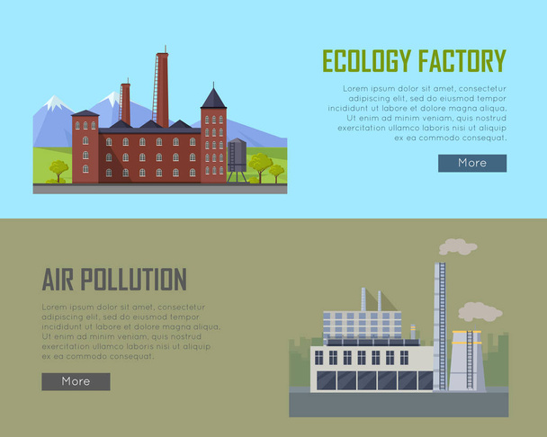 Ecology Factory and Air Pollution Plant Banners. - ベクター画像