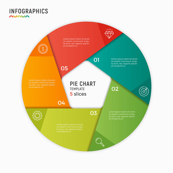 Vektorový kruh infografika šablonagrafu. 5 možnosti, kroky, část - Vektor, obrázek