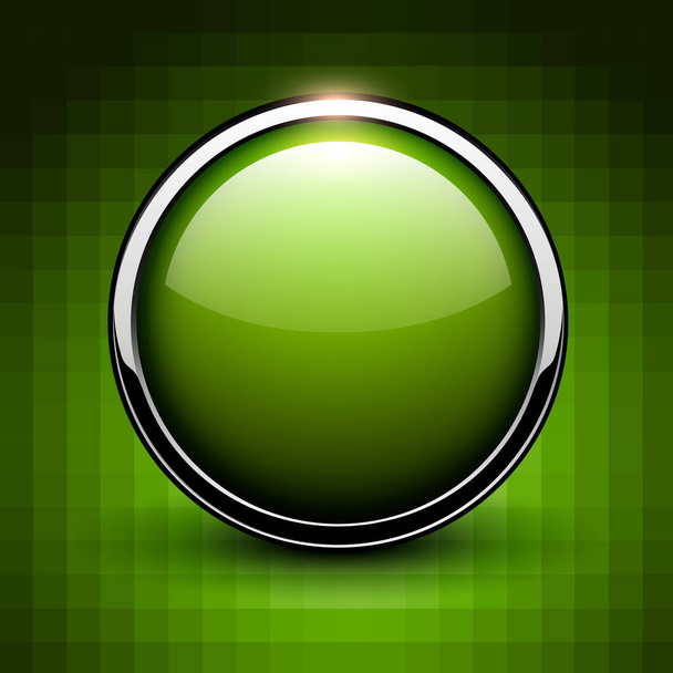 Green button shiny metallic - Vetor, Imagem