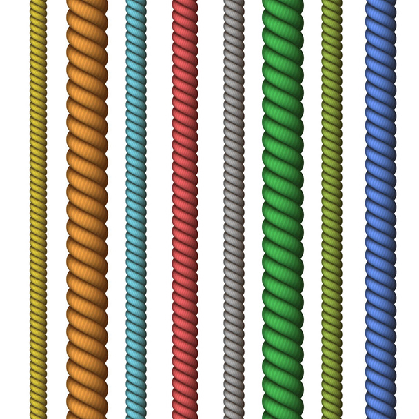 Vector klimmen of nautisch touw, dunne en dikke geïsoleerd op witte achtergrond - Vector, afbeelding