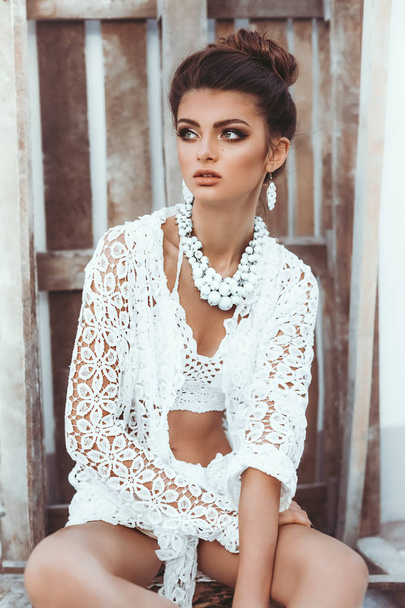 young woman   posing in summer dress - Zdjęcie, obraz