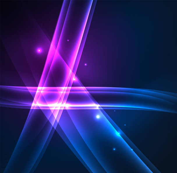 Energy lines, glowing waves in the dark, vector abstract background - Vector, Image