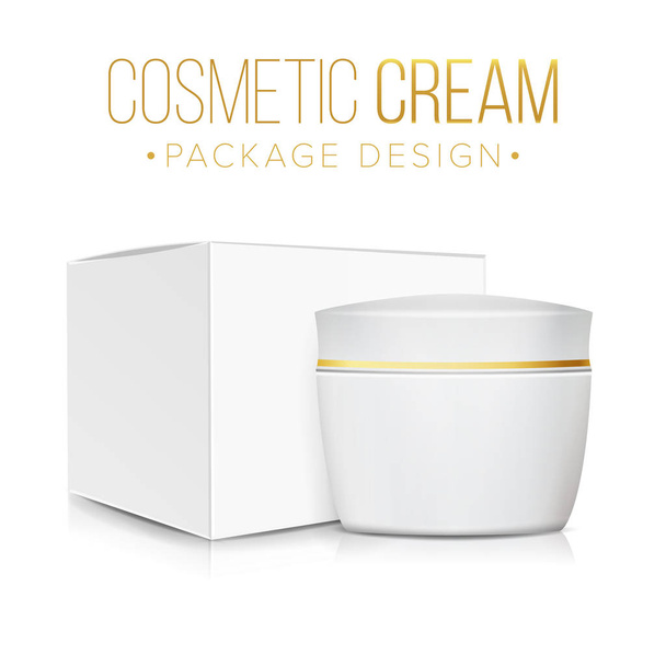 Cream Jar With Package Box Vector. Clean Cardboard Box. Skin Care Product Package 3D Illustration. - Vector, Image