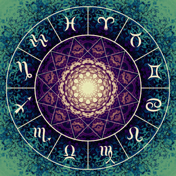 Magic circle with zodiacs sign. - Фото, изображение