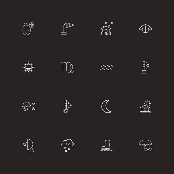 16 szerkeszthető éghajlat vázlat ikonok beállítása Kabát, tavasz, fázik, és szimbólumokat tartalmaz. Lehet használni a Web, mobil, Ui és Infographic Design. - Vektor, kép