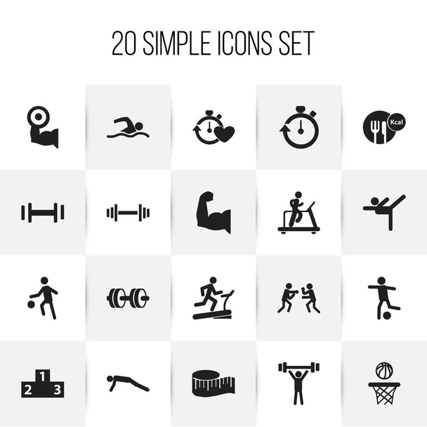 Set Of 20 Editable Healthy Icons. Includes Symbols Such As Healthy Food, Jogging, Cloth Ruler And More. Can Be Used For Web, Mobile, UI And Infographic Design. - Vector, Image