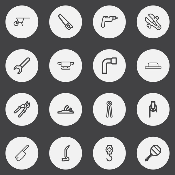 Set Of 16 Editable Apparatus Outline Icons. Includes Symbols Such As Winch, Butcher Knife, Wheel Wrench And More. Can Be Used For Web, Mobile, UI And Infographic Design. - Vector, Image