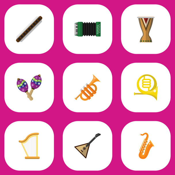 Sada 9 upravitelné multimediální ploché ikony. Obsahuje symboly Tuba, saxofon, hoboj a další. Lze použít pro webové, mobilní, Ui a infografika Design. - Vektor, obrázek