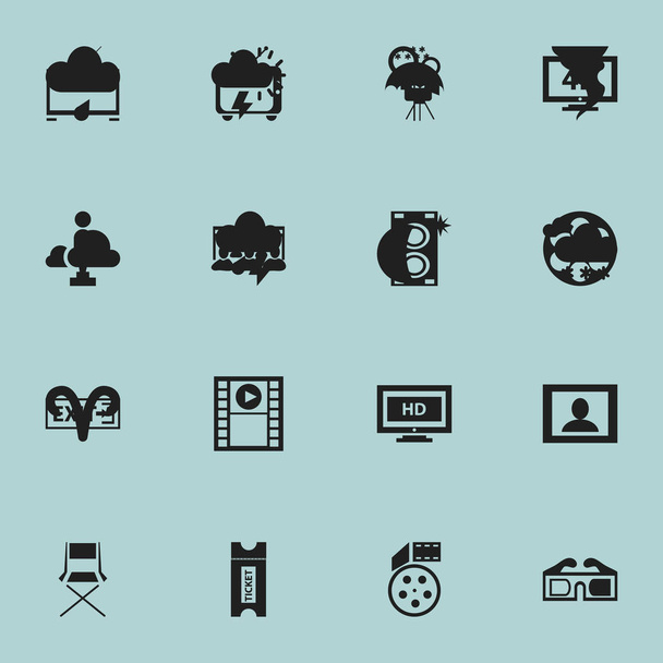 Conjunto de 16 iconos de filmación editables. Incluye símbolos como carrete, carrete, Ultra Display y más. Puede ser utilizado para el diseño de la tela, móvil, interfaz de usuario e infografía
. - Vector, Imagen