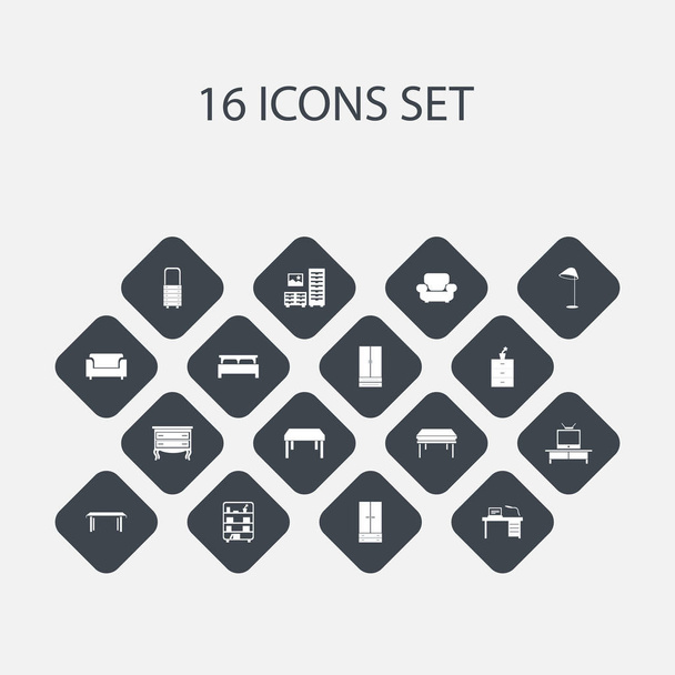 Set di 16 icone mobili modificabili. Include simboli come illuminante, armadio, comò e altro ancora. Può essere utilizzato per la progettazione web, mobile, UI e infografica
. - Vettoriali, immagini