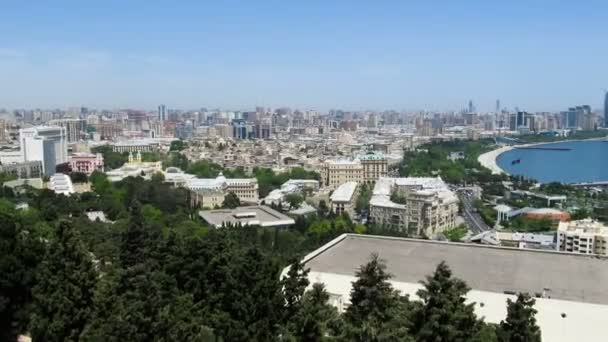 Panoramic View of a Big City Megalopolis by the Sea at Summer Day. Baku, Azerbaijan. TimeLapse - Felvétel, videó