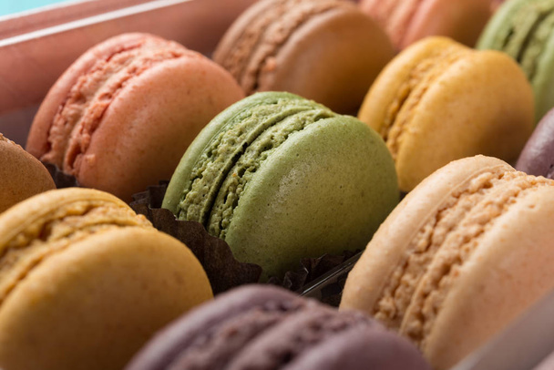 studio shoot of colorful macaroons close up - Photo, Image