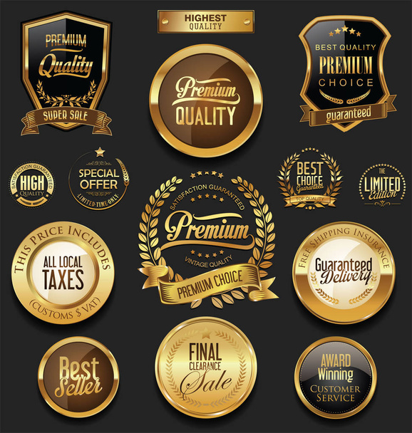Luxury retro badges gold and silver collection - Wektor, obraz