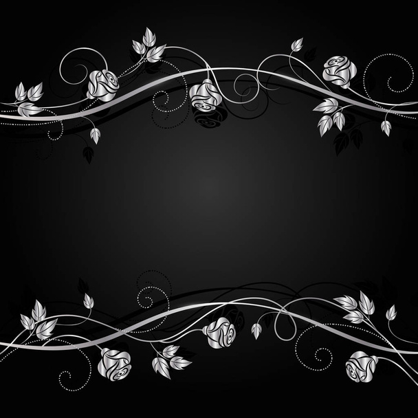 Silver flowers with shadow on dark background. - Vector, afbeelding