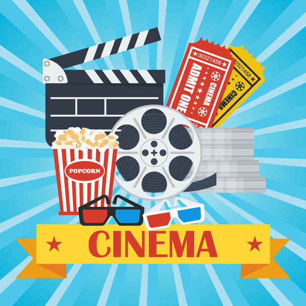 cinema poster blue popcorn - Vector, Imagen