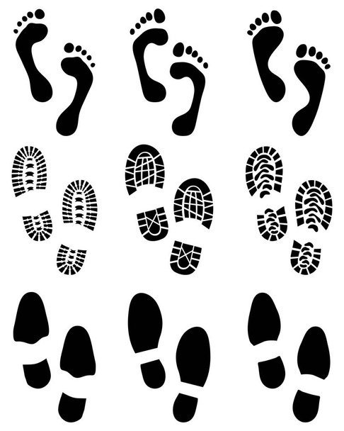 huellas de pies y zapatos humanos
 - Vector, imagen