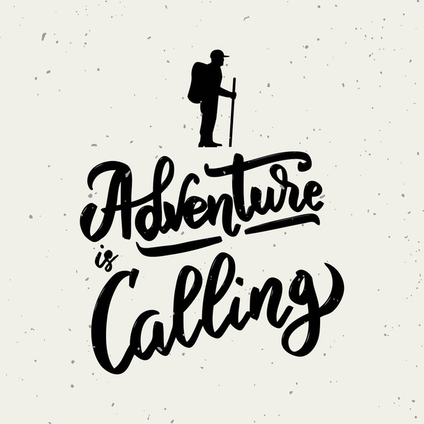 Adventure is calling. Hand drawn lettering isolated on white background. - Vector, imagen