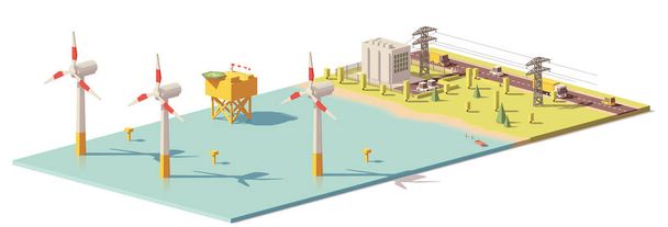 Vector low poly wind turbines power plant - Vector, Image