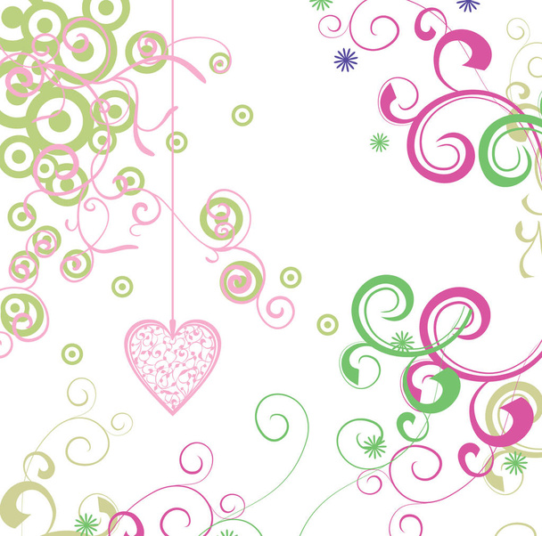 green floral and hearts - Вектор,изображение