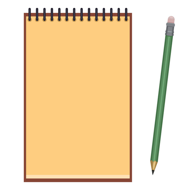 Bloco de notas em branco aberto com lápis
 - Vetor, Imagem