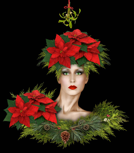 Divat karácsony Fantasy-fagyöngy és Poinsettias - Fotó, kép